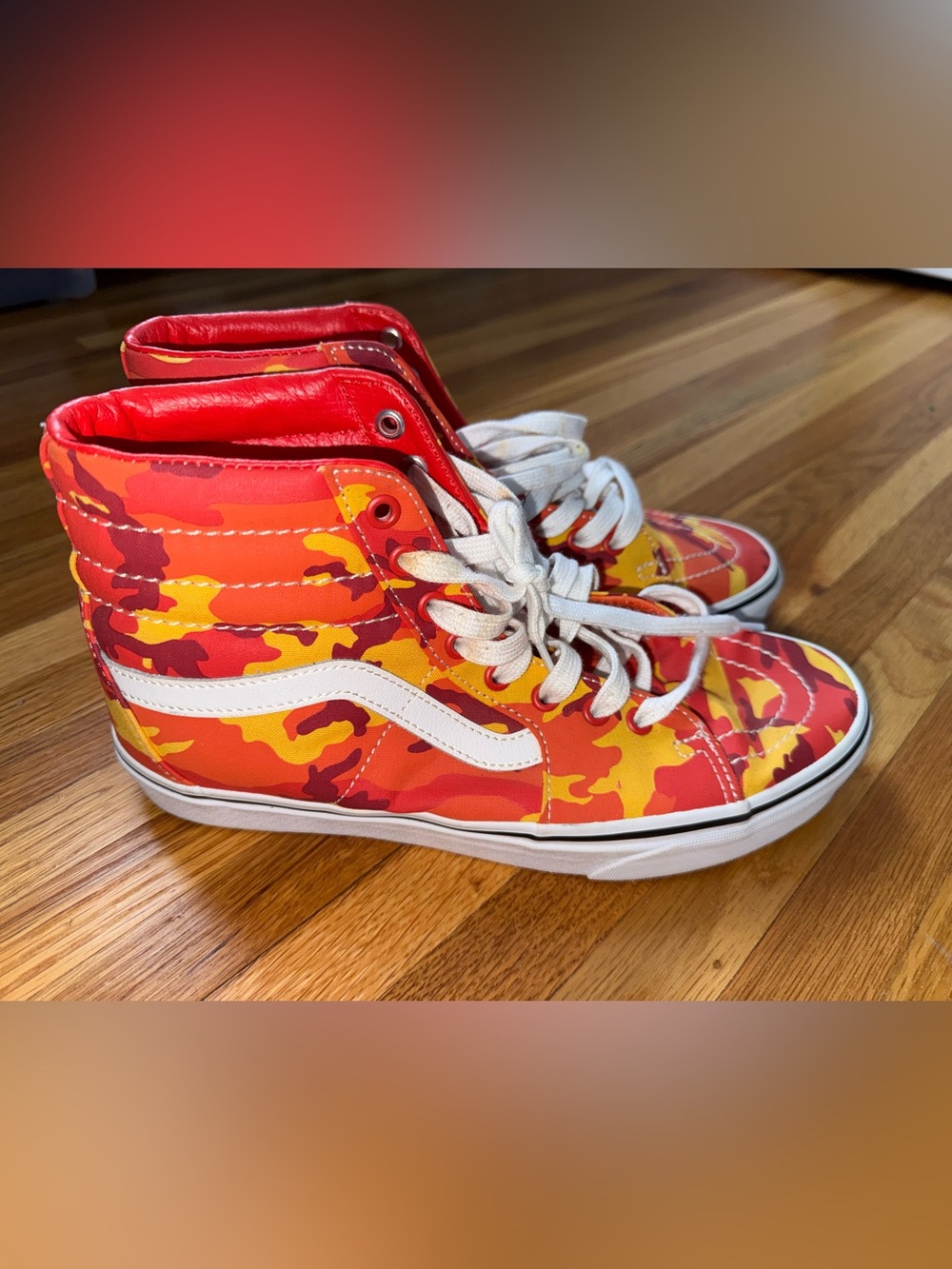 🔥 Vans Sk8-Hi Orange Camo High Top Sneakers - men’s 8.5/womens 10